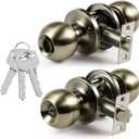 Blulu 1 Pack Interior Privacy Door Knobs with Lock and Key Retro Antique Brass Ball Keyed Door Lock for Privacy Bedroom Bathroom