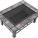 Fire Pit Set, Wood Burning Pit -Includes Screen, Cover and Log Poker- Great for Outdoor and Patio, 37 Marble Tile Rectangular Firepit by Pure Garden