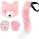 HAOAN Faux Fur Cat  Fox Tail and Paw Gloves Set Plush Halloween Parties Cosplay Costume Accessories