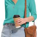 Womens Tops 3/4 Sleeve V Neck Button Down Shirts Business Casual Outfit Basic Tees Summer Top 2025 (XL)