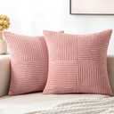 MIULEE Blush Pink Corduroy Pillow Covers Pack of 2 Boho Decorative Spliced Throw Pillow Covers Soft Solid Couch Pillowcases Patchwork Cushion Covers for Living Room Bed Sofa 18x18 inch Valentines Day