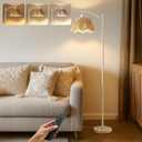 Oneach Rattan Floor Lamp for Living Room with 3 Color Temperatures, Boho Floor Lamp for Bedroom with Remote & Dimmable Bulb, Farmhouse Standing Lamp for Reading, Antique White