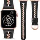 Minyee Leather Band Compatible with Apple Watch Bands 38/40/41/42/44/45/46/49mm Women, Dressy Premium Leather Strap with Stainless Steel Metal Chain for iWatch Series 11 10 9 8 7 6 5 4 SE/Ultra 3 2 1