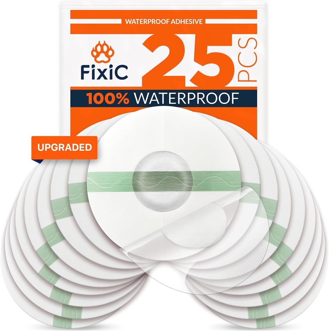 Fixic Libre 3 Sensor Covers - 25 Pack - Freestyle Adhesive Patches for Libre 3 & Plus Sensors - No Glue in the Center - Pre-Cut Back Paper - The Best Fixation for Your Sensor! (Upgraded, Transparent)
