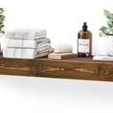 48x3x7in Solid Wood Floating Shelf Brown Rustic Wall Mounted Fireplace Mantel Shelf Heavy Duty Decorative Fireplace Mantel for Living Room, Kitchen, Bathroom, Bedroom, 48x3x7-hollow