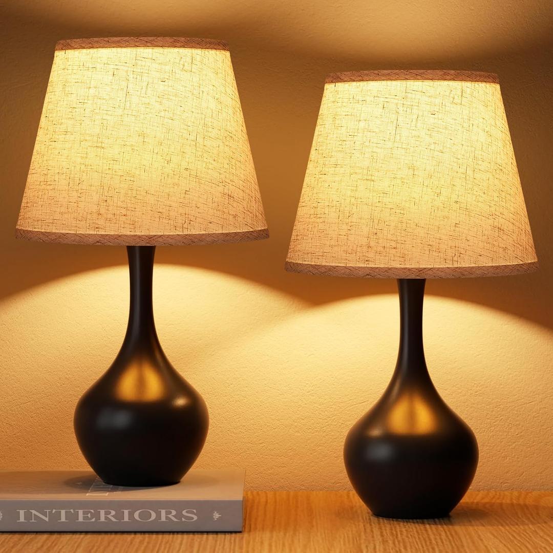 Seealle Touch Table Lamps for Bedroom Set of 2,3-Way Dimmable Small Bedside Lamps for Night Stands with Wires, Black Desk Lamps for Kids Room,Office,Living Room, End Table(LED Bulbs Included)