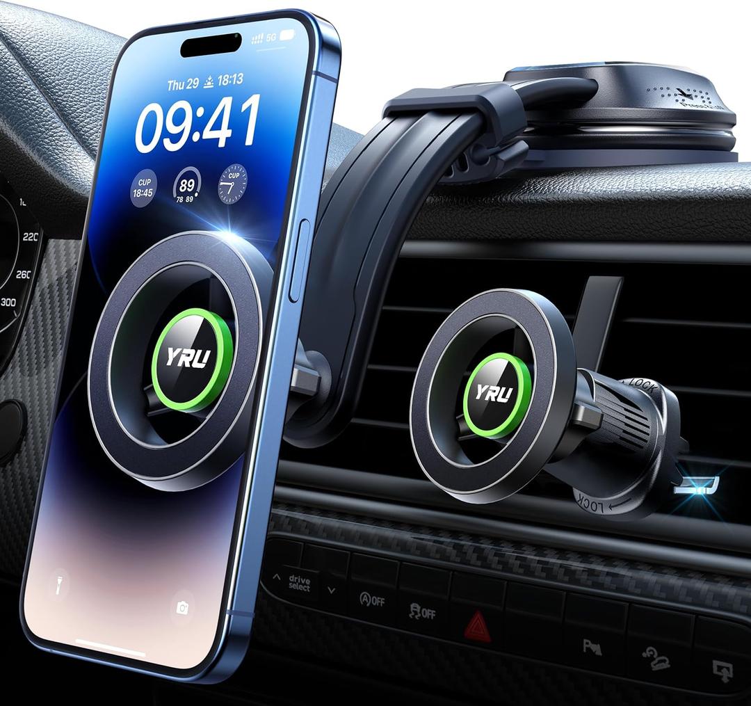 [2026 Ultra Strongest Magnet] Vacuum Magnetic Car Phone Holder for Magsafe [360 Rotatable Suction] Cell Phone Mount for Dashboard Windshield Vent Cradle for iPhone 17 Pro Max 16 15 Android, Black