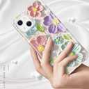 luolnh Compatible with iPhone 13 iPhone 14 Case Colorful Retro Oil Painting Printed Flower Glitter Glossy Cute Protective TPU Silicone Cover Phone Case for Girls Women(Pink Purple)