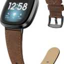 EDIMENS Leather Bands Compatible for Fitbit Versa 3 / Fitbit Versa 4 / Fitbit Sense for Women Men, Genuine Leather Bands Replacement Wristbands Straps Compatible with Versa 3 / Versa 4 / Sense (Small 5.7"-7.8", Maroon)