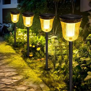 Kruta Super Bright Solar Garden Lights for Yard, 4 Pack, 200 Lumen Outdoor Waterproof, Up to 14 Hrs Solar Landscape Lights for Garden Walkway