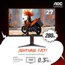 AOC 27" Curved Gaming Monitor, FHD 1080p, 280Hz (DP) 240Hz (HDMI), 0.3ms MPRT, VA Panel 1500R, AMD FreeSync Premium, HDR Ready, Height Adjustable, DisplayPort HDMI C27G4ZH