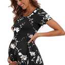 Women's Maternity Tops Short & Long Sleeve Pleated Waist Shirts Pregnancy Clothes (XL, Black)