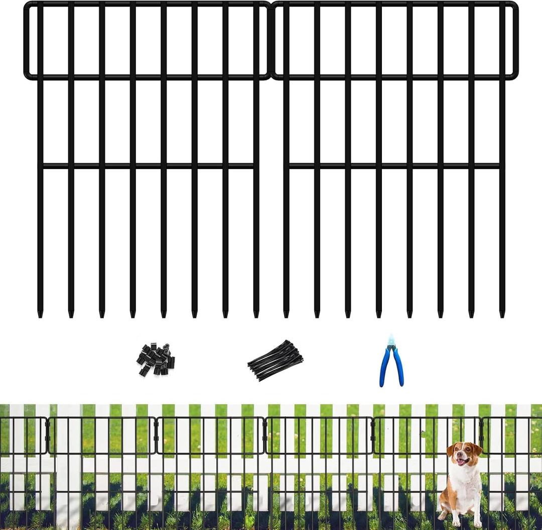 Animal Barrier Fence, 25 Panels No Dig Fence, 17in(H) x 27ft(L) Dog Fencing Rabbit Fences, 1.52in Spike Spacing Rustproof Metal Fences Border for Outdoor Yard with Cable Ties and Cutting Plier (25 Panels-17in(H)x27ft(L), Black)