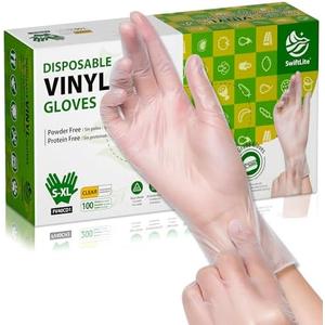 SWIFTLITE Disposable Vinyl Gloves, Food Safe, Latex-Free Powder-Free Clear Plastic Gloves for Cooking, House Clean, Food Prep