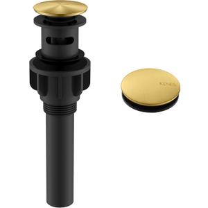 KENES Brushed Gold Pop Up Bathroom Sink Drain with Overflow Assembly with Strainer Lavatory Vanity Vessel Pop Up Drain Stopper