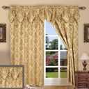 Elegance Linen Beautiful Design Jacquard Look Curtain Panels 54" X 84" +18 with Attached Austrian Valance, Gold