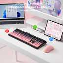 Wireless Keyboard and Mouse Combo, RGB Backlit Rechargeable 2000 mAh Battery, Wireless Computer Keyboards, Tri-Mode Bluetooth/2.4GHz/USB-C Custom Creamy Keyboard, RGB Backlit Media Knob (White-Pink)