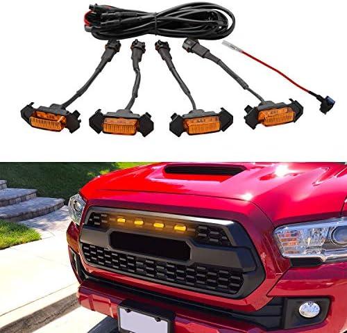 Seven Sparta 4 PCS Grill Led Lights with Fuse Adaptor Compatible with 2016-2023 Toyota Tacoma TRD PRO OEM Front Grille, Not Compatible with Tacoma Off Road & Sport (Amber Light with Amber Shell)