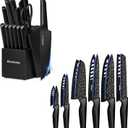 Astercook 6 Pieces Chef Kitchen Knife Set with Block and 12 Pcs Colorful Geometric Pattern Kitchen Knife Set, German High Carbon Stainless Steel Dishwasher Safe