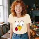 Thanksgiving Shirts for Women Happy Turkey Day T-Shirts Turkey Face Tee Tops (M)