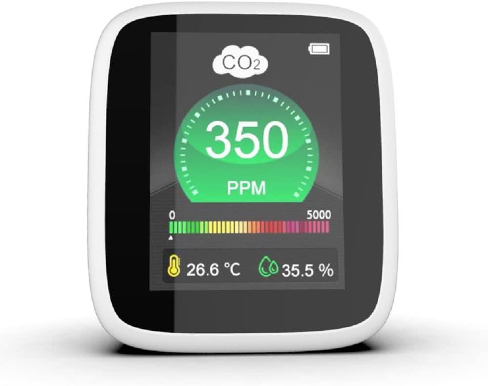 CO2 Carbon Dioxide Air Quality Monitor, Pollution & Ventilation Meter, Tester; Detect & Test Indoor Air Ventilation Levels with CO2 PPM Levels, Temperature and Humidity Sensor Readings on LED Screen