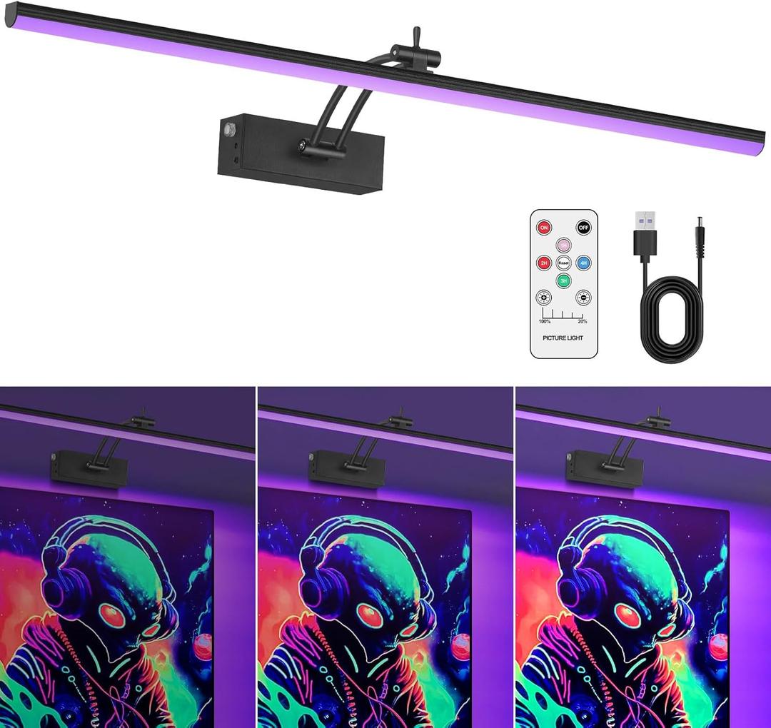 Black Light for Blacklight Tapestry, 24" Rechargeable Blacklight Wall Light with Remote, LED Black Lights for Fluorescent Art, Poster, Decor, Glow in The Dark Party, 6400mAh Battery Powered