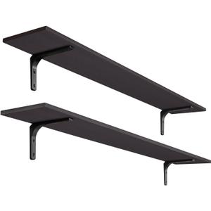 DINZI LVJ Long Wall Shelves, 55.1Inch Floating Shelves Wall Mounted, Extra Large Floating Storage Ledges with Sturdy Metal Brackets, Set of 2, for Living Room, Bathroom, Entryway, Kitchen, Espresso