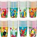 Yungyan 100 Pieces 9 oz Luau Paper Cups Disposable Hawaiian Tiki Paper Cups Tropical Aloha Luau Summer Party Decorations for Summer Tiki Beach Swimming Pool Party Supplies (Tropical Bird)