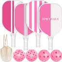 Pickleball Paddles Set of 4, USAPA Approved Pickleball Set of 4 with 4 Pickleball Balls & 1 Carry Bag Premium Wooden Cute Pickle Ball Paddles Grip Gifts for Women Youth Men (Pink/White)