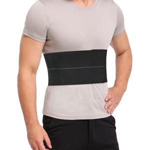 Broken Rib Brace for Men - Compression Chest Binder for Cracked Ribs Support & Chest Pain Relief - Rib Belt for Bruised Rib Cage (Black, Fits 30-45)