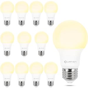 VATION LIGHTING Dimmable A19 LED Light Bulbs 3000K Warm White, 60 Watt Equivalent, Efficient 9 Watt, 800 Lumens, E26 Medium Base, ETL/UL Listed, 12 Pack