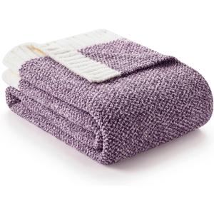 Snuggle Sac Purple Throw Blankets for Couch, Super Soft Warm Blankets Cozy Knit Fuzzy Plush Lightweight Throws for Sofa, Bed,Living Room, Heather Purple, 50x60 inches