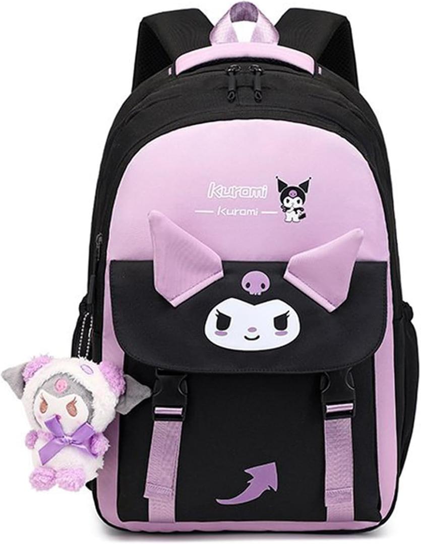2pcs Cute Backpack for Women - Aesthetic Casual Daypack for Travel - 18 Inch Large Capacity Casual Daypack with Plush Pendant (PURPLE)