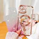 Fiyart Designed for iPhone 15 Case,Compatible with MagSafe Love Heart Plating Camera Protection TPU Magnetic Glitter for Women Girls Shockproof Phone Bumper 6.1"-Pink