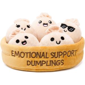 WHAT DO YOU MEME? Emotional Support Dumplings by Relatable, Cuddly Stuffed Animals and Plushies Set, Small Gifts for Mom, Includes 5 Dumplings Plush Toys with Carrying Basket, for Mom