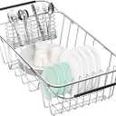 Small Dish Drainer Rack in Sink Adjustable, Expandable Stainless Steel Metal Dish Drying Rack Organizer with Stainless Steel Utensil Holder Over Inside Sink Counter, Rustproof(for 1-2 People) (Small15.08*8.39*5.24 Inches)