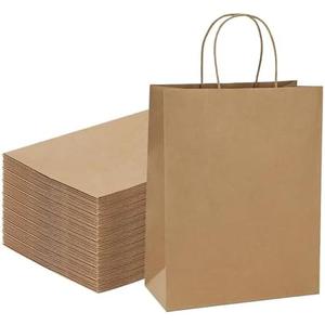 FACEBAG 100Pcs Brown Kraft Shopping Bags 10x5x13Inches Brown Paper Bags with Handles Bulk, for Merchandise,Party Favor, Retail,Gift Bag,Reusable & Durable