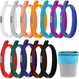 Riakrum 12 Pcs Trash Can Rubber Bands Garbage Can Bands Adjustable Large Garbage Bin Rubber Cord Fits 8 to 33 Gallon Multifunction for Kitchen Tables Picnic Party, 12 Colors