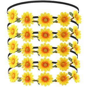 EBOOT 5 Pcs Flower Headband Daisy Wreath Headband Hippie Floral Crown for Festival Wedding Bridal Party(Yellow)