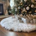 AISENO 48 Inch White Faux Fur Christmas Tree Skirt, Luxury Plush Tree Base Cover for Holiday Party and Home Christmas Decor