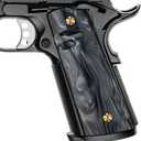 Cool Hand 1911 Magwell Grips, Full Size Government Commander, High Polished Synthetic Black/White Pearl, Gold Screws Included, Ambi Safety Cut