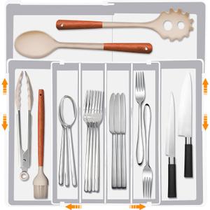 Homecor Silverware Drawer Organizer - Expandable Drawer Organizer for Kitchen, Utensil Holder BPA Free Flatware and Cutlery Tray for Spoons Forks Knives, Plastic Kitchen Organizer and Storage, White (Large(10.2-17.2'"W x 13.2-17.9"D))