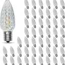 50PACK C9 Christmas Lights LED Replacement BulbsShatterproof & Waterproof Plastic C9 Led Bulbs for Outdoor String Lights, E17 Base, 0.6W Equivalent to 7W, Warm White 2700K, 50LM Holiday Decoration