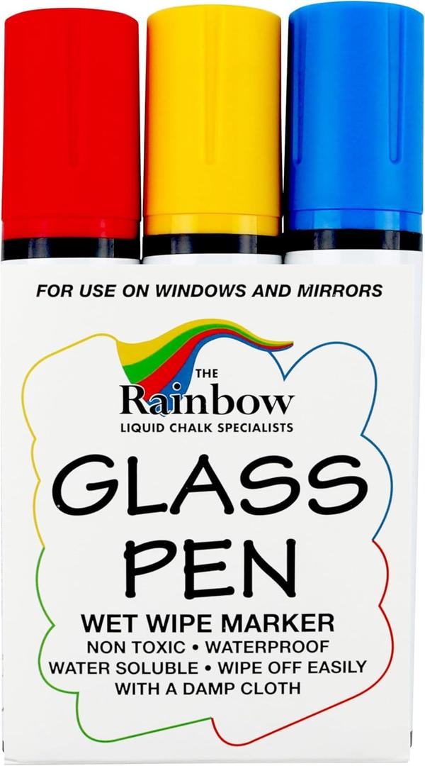 Glass Pen Window Marker: Liquid Chalk Pens for Glass, Whiteboard Markers with Washable Paint - Graduation, Car Windows, Mirror Pen, Storefront, Wedding, Parade, Party & Holiday (3 Pens - Jumbo Tip)