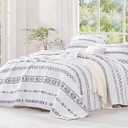 Andency White Quilts Queen Size, 3 Pieces Queen Quilt Bedding Set Boho Lightweight Soft Striped Bedspread for All Season (90"x96"), Printed Bohemian Polyester Reversible Coverlet Comoforter Sets