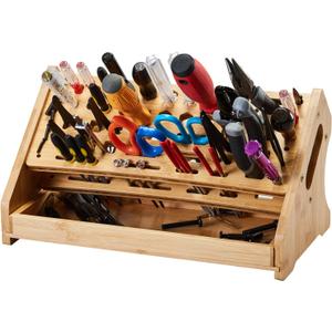 Bamboo Screwdriver Organizer Rack Desktop Hand Tool Stand and Repair Tool Storage Holder