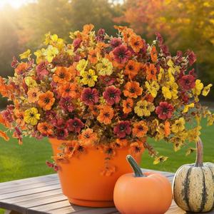 21 Bundles Artificial Fall Flowers for Outdoors 3 Colors Fake Faux Fall Flowers for Decoration with Eucalyptus Leaves No Fade Plastic Flowers in Vase for Autumn Decor Garden Patio Porch Window Home