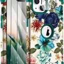 Hocase for iPhone 15 Plus Case, with 2pcs Screen Protectors and 1pc Camera Protector, Shockproof Heavy Duty Soft Silicone+Hard PC Hybrid Protective Case - Teal Flowers