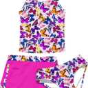 uideazone Girls 3 Piece Bathing Suit Summer UPF 50+ Racerback Swimsuit with Shorts Beach Tankini Sets 8-16 Years (10-11 Years, A1-butterfly)