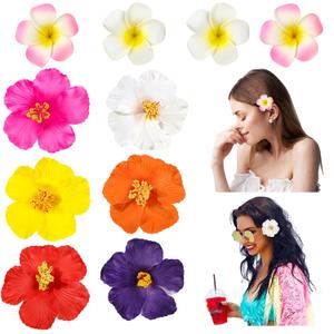 10 Pcs Hawaiian Flower Hair Clips for Women, 3.75 and 2.75 Plumeria Hair Clips Artificial Flower Hair Accessories for Vacation Beach Seaside
